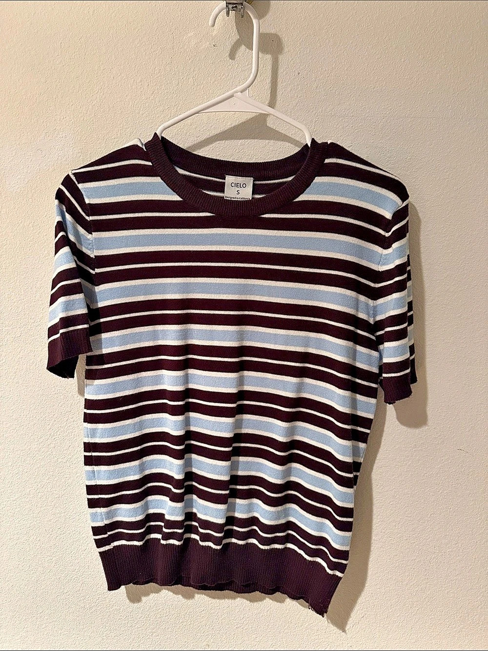 Striped Short Sleeve Top in Brown & Blue Size Medium